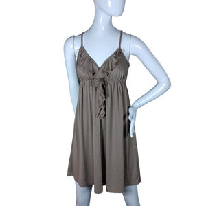 Soprano Jersey Flowy Dress Size Small Mocha Brown Sleeveless Ruffled Neckline